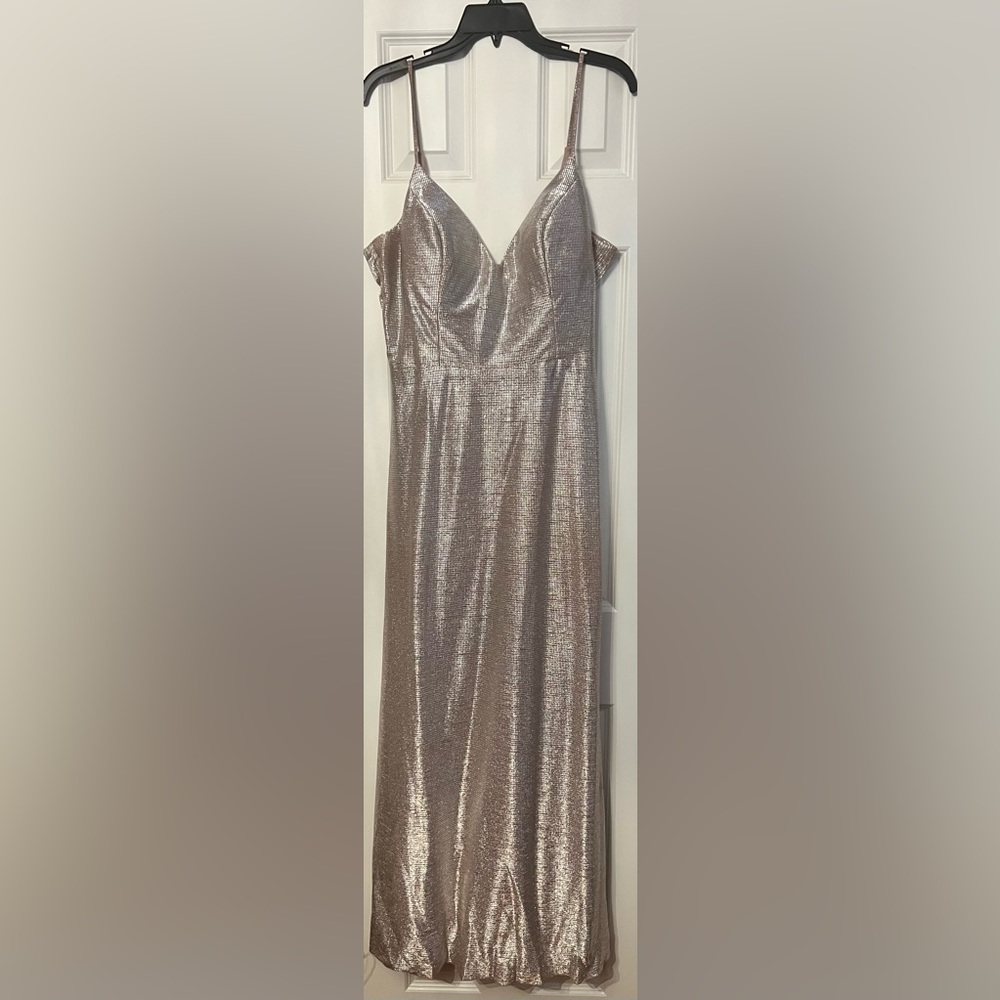 Long rose gold sparkle sweetheart gown